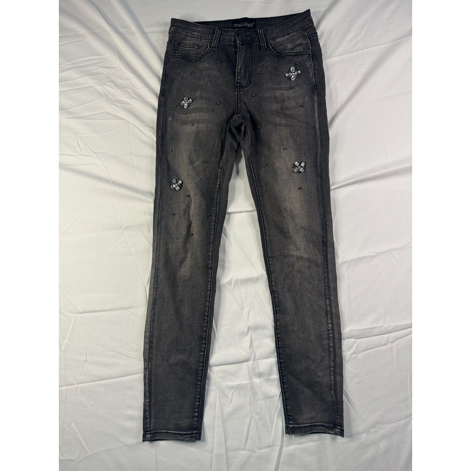 Frank Lyman Jeans Womens Size Small Skinny Jeweled Cotton Mid Rise Black